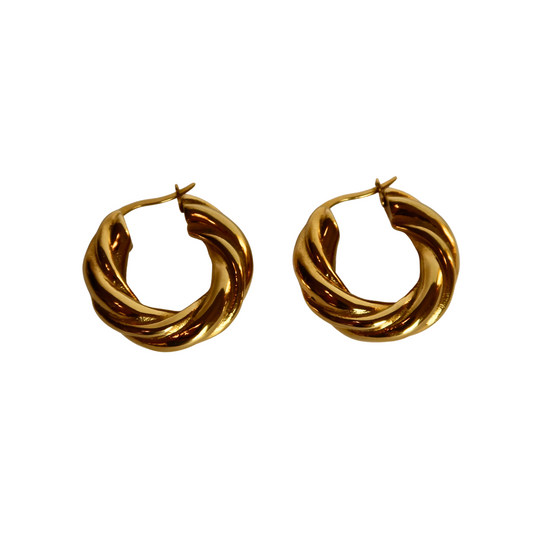 gold plated hoop earrings with twisted design Twisted Hoop Earrings from ShopEternidad.com Affordable 18K Gold Plated Jewelry